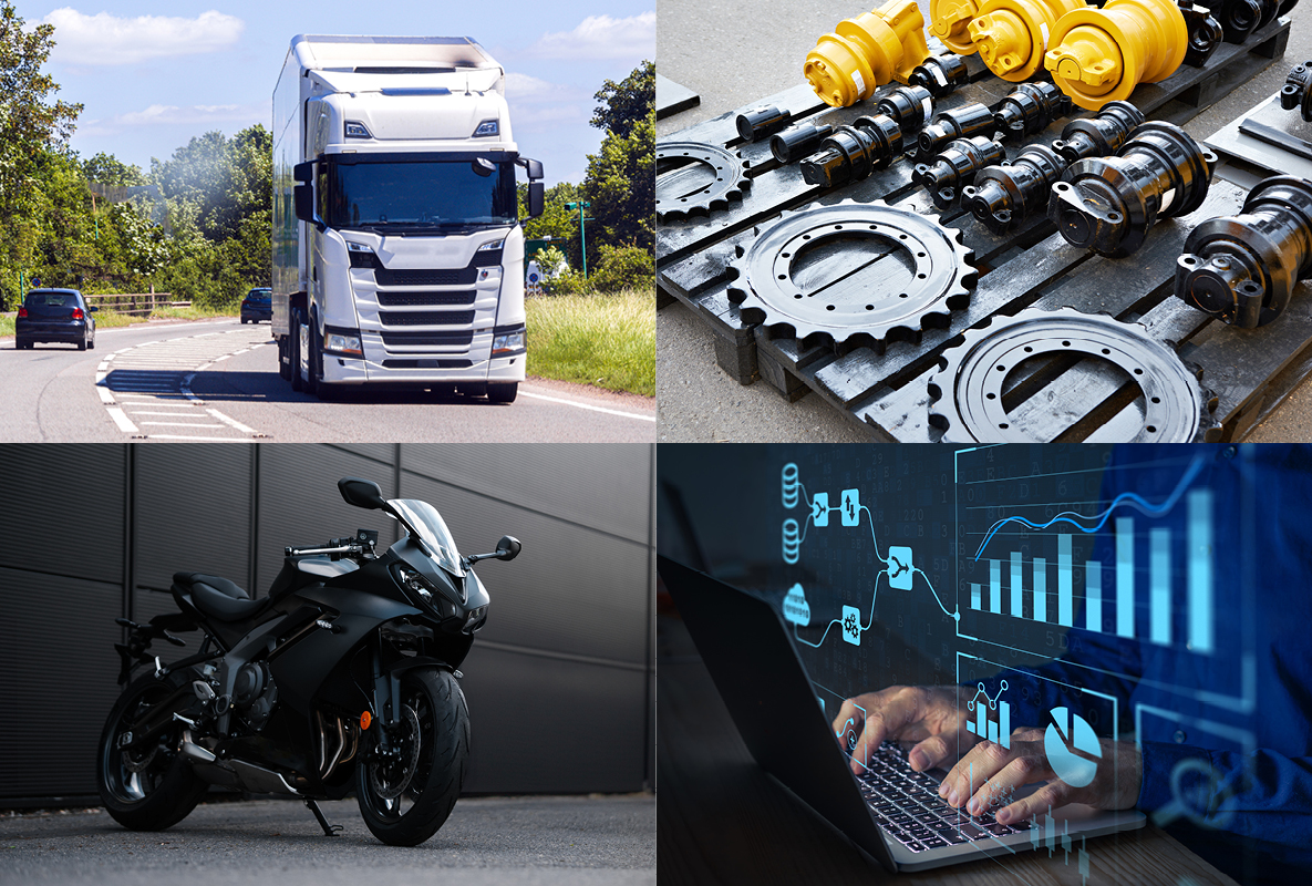 QUBE's Industries Expertise - Commercial vehicles & HGV, machinery parts, Motorcycles, bespoke reporting statistics